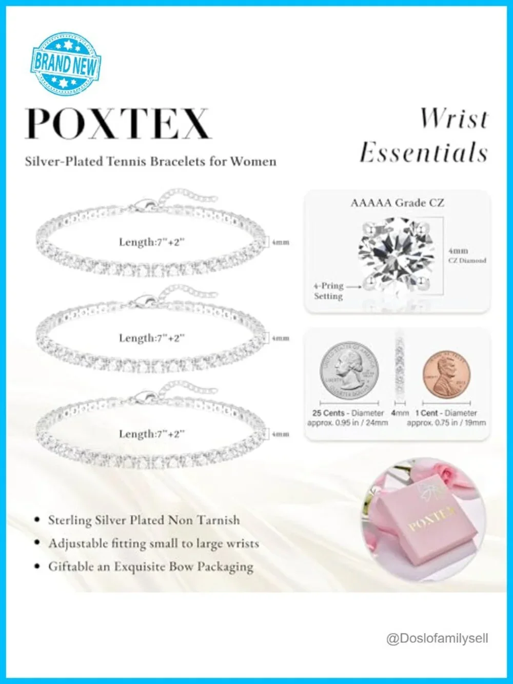 3-Piece Silver Plated Tennis Bracelet Set with Cubic Zirconia Adjustable